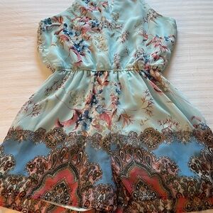 Blue Rain Floral Patterned Romper